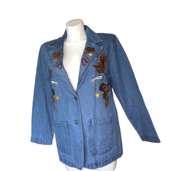 The Blue Denim Rodeo Cowgirl Western Blazer Jacket, Size L - Picture 16 of 16